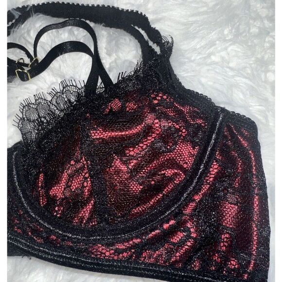 Seven Til Midnight Satin & Eyelash Lace Bra Red / Black Women Lingerie Medium - Picture 6 of 7